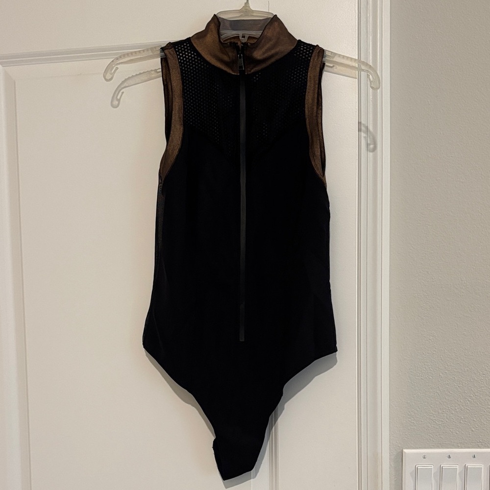Beyond Yoga Brown and Black Mesh Bodysuit